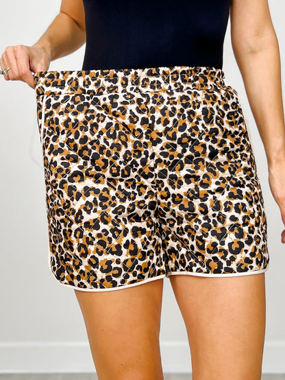 Quilted Elastic Waist Band Animal Print Shorts