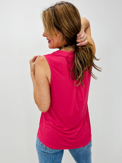 Sleeveless Lizzy Top with Mandarin Collar in Fuchsia