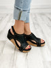 Corkys Carley Black Oil PU Studs Wedge Shoe