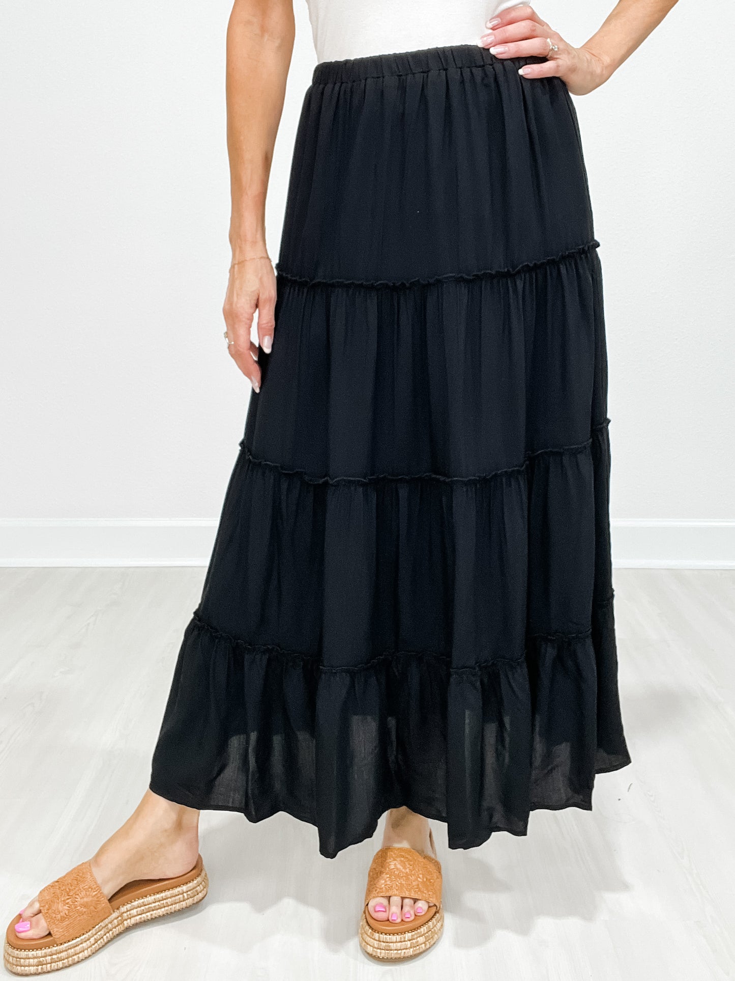 Tiered Elastic Waistband Maxi Skirt