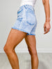 Judy Blue Mid Rise Cyan Garment Dyed Frayed Shorts