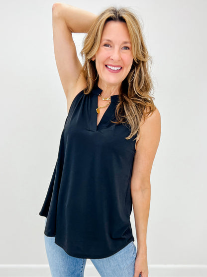 Sleeveless Lizzy Top with Mandarin Collar in Black