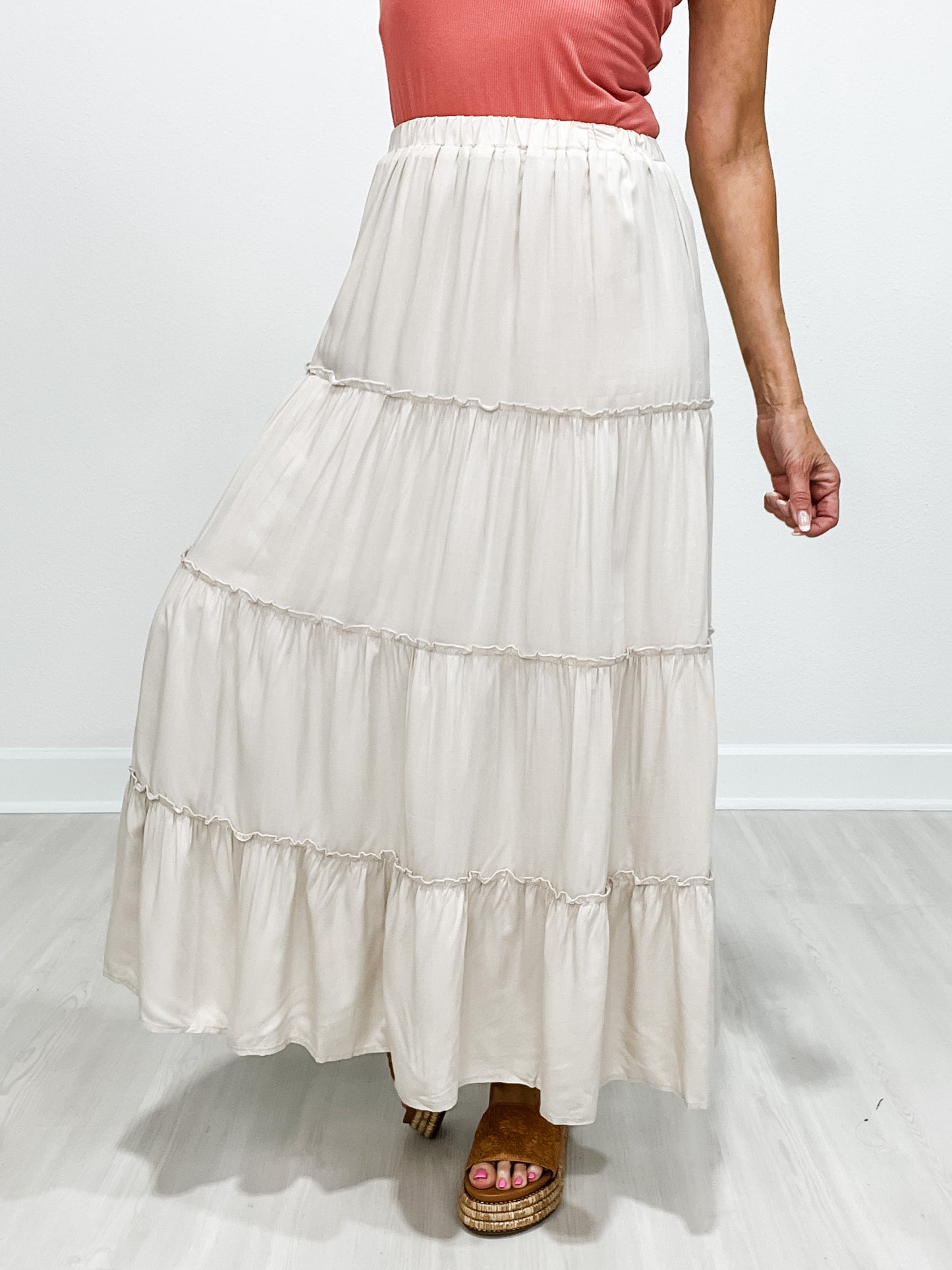 Tiered Elastic Waistband Maxi Skirt