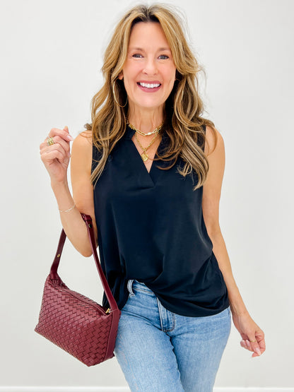 Sleeveless Lizzy Top with Mandarin Collar in Black
