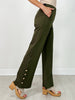 Gold Button Hem Gala Pants with Side Pockets in Olive