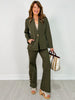 Gold Button Hem Gala Pants with Side Pockets in Olive
