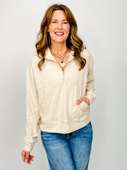 Long Sleeve Solid Knit Top with Half Zip Up Front