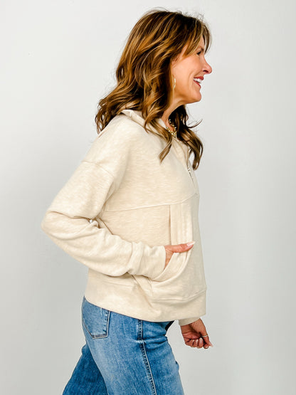 Long Sleeve Solid Knit Top with Half Zip Up Front
