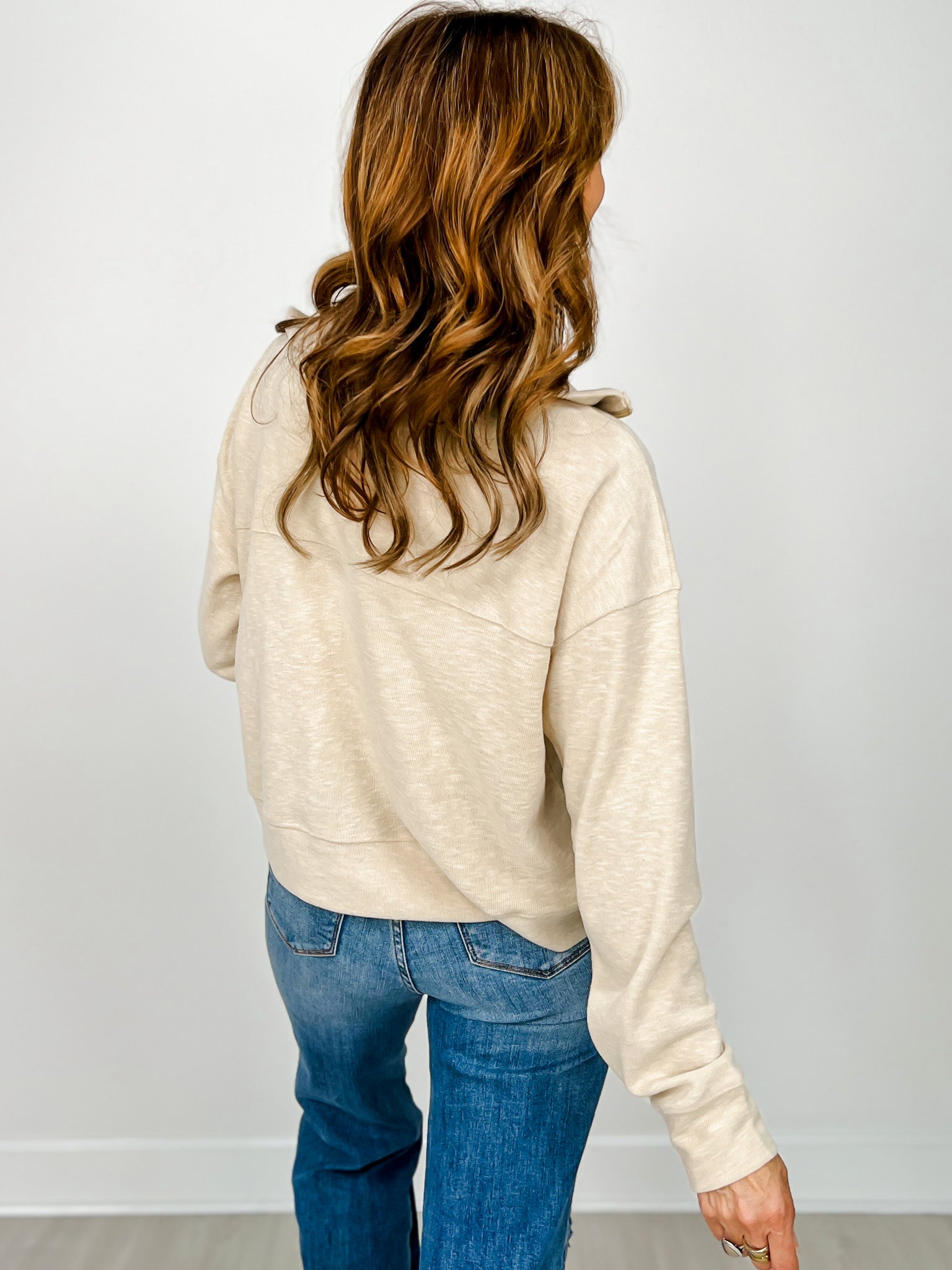 Long Sleeve Solid Knit Top with Half Zip Up Front