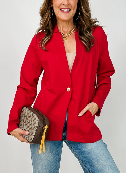 Boyfriend Fit Button Closure Executive Blazer in Red