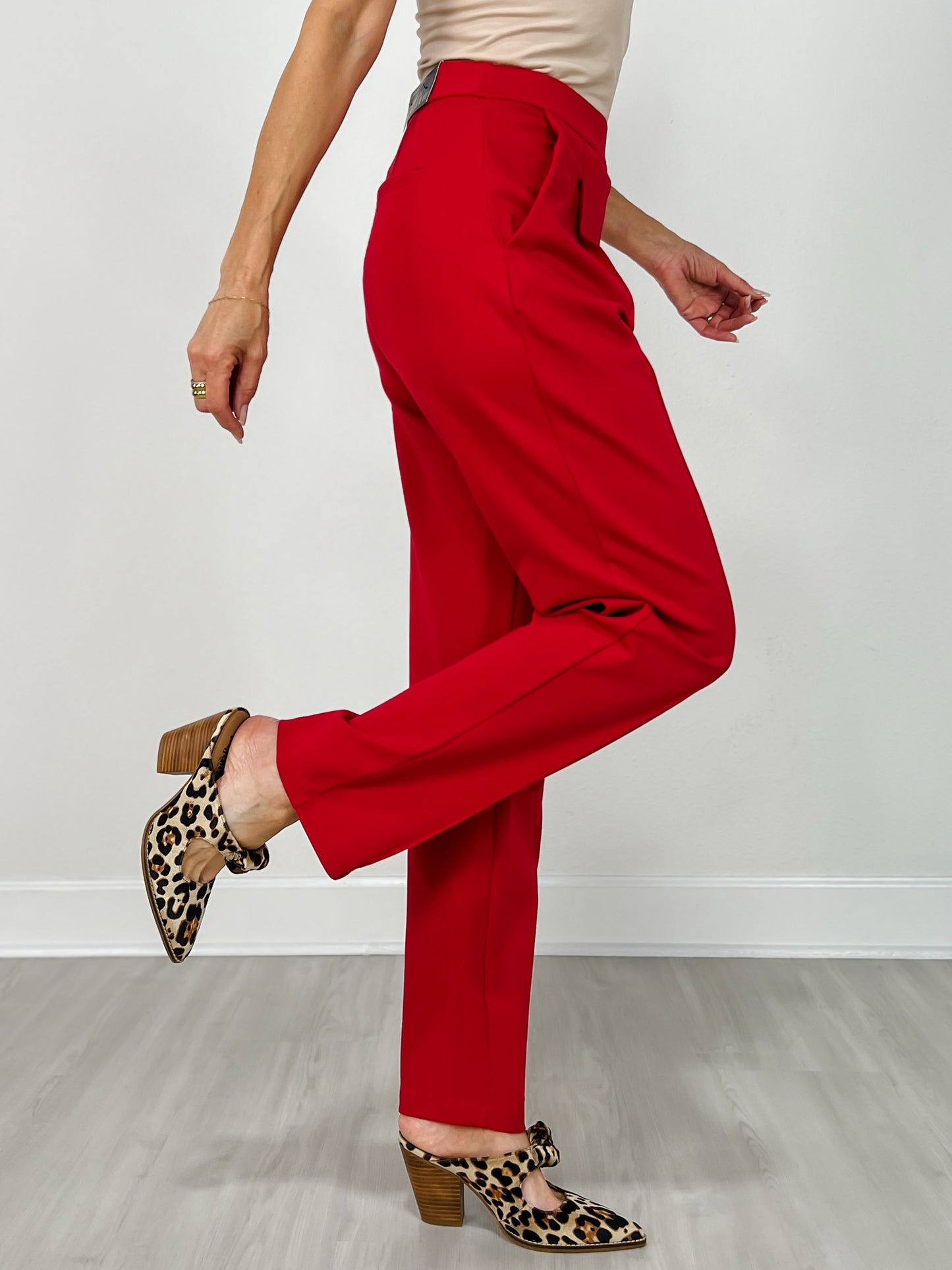 Barrel Leg Ponte Everywhere Pants in Red