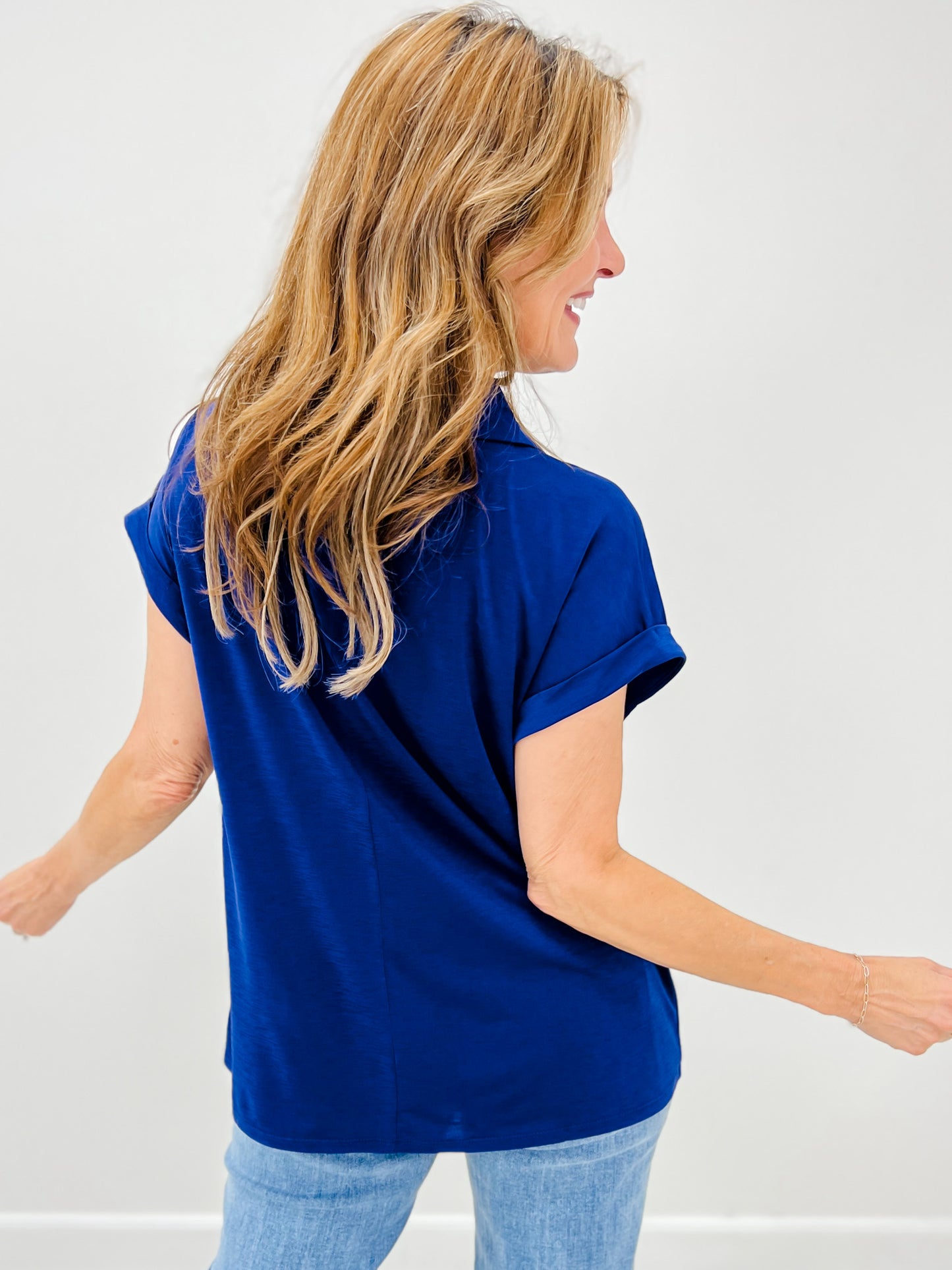 Sea You Soon Short Sleeve Collared Top in Navy