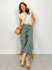 Stripe Denim Waist Tie Parachute Pants