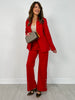 Gold Button Hem Gala Pants with Side Pockets in Red