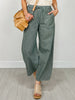 Stripe Denim Waist Tie Parachute Pants