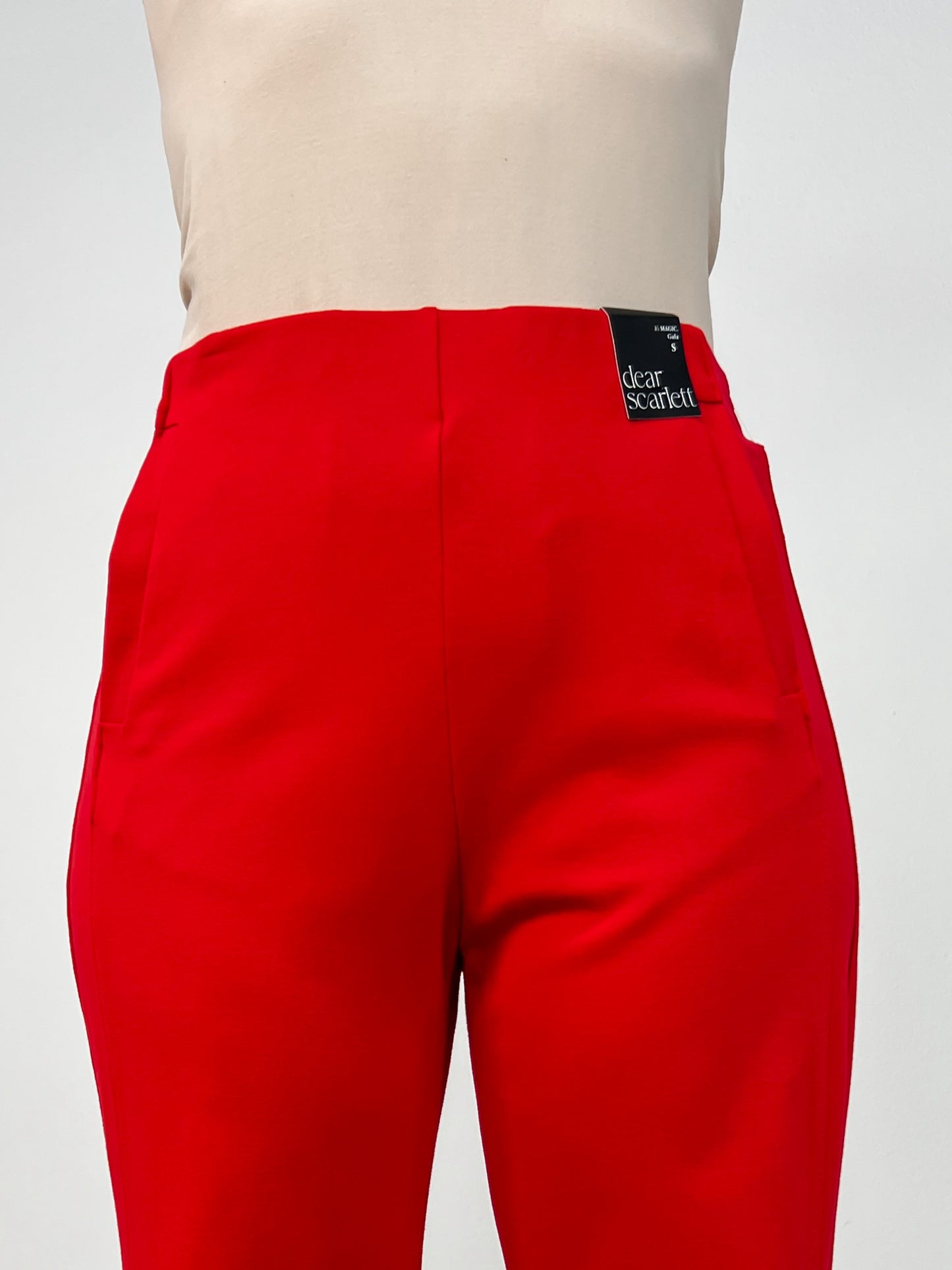 Gold Button Hem Gala Pants with Side Pockets in Red