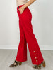 Gold Button Hem Gala Pants with Side Pockets in Red