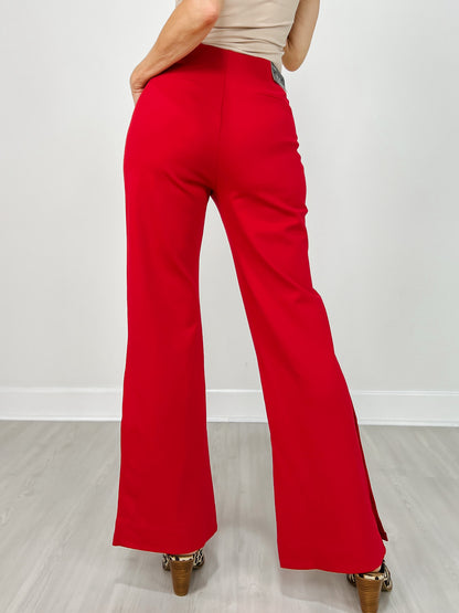 Gold Button Hem Gala Pants with Side Pockets in Red