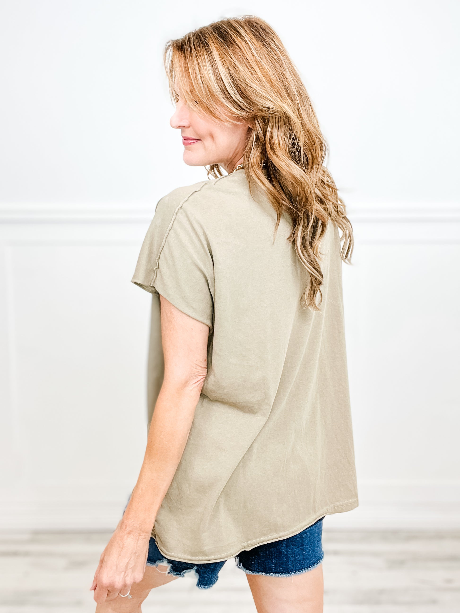 Oversized V-neck Front Pocket Short Sleeve Top