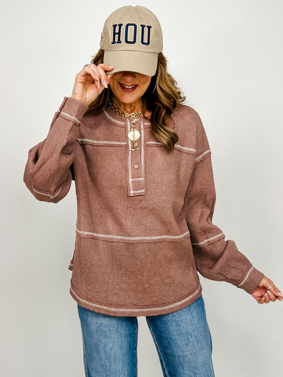 Thermal Henley Top With Reversed Stitch