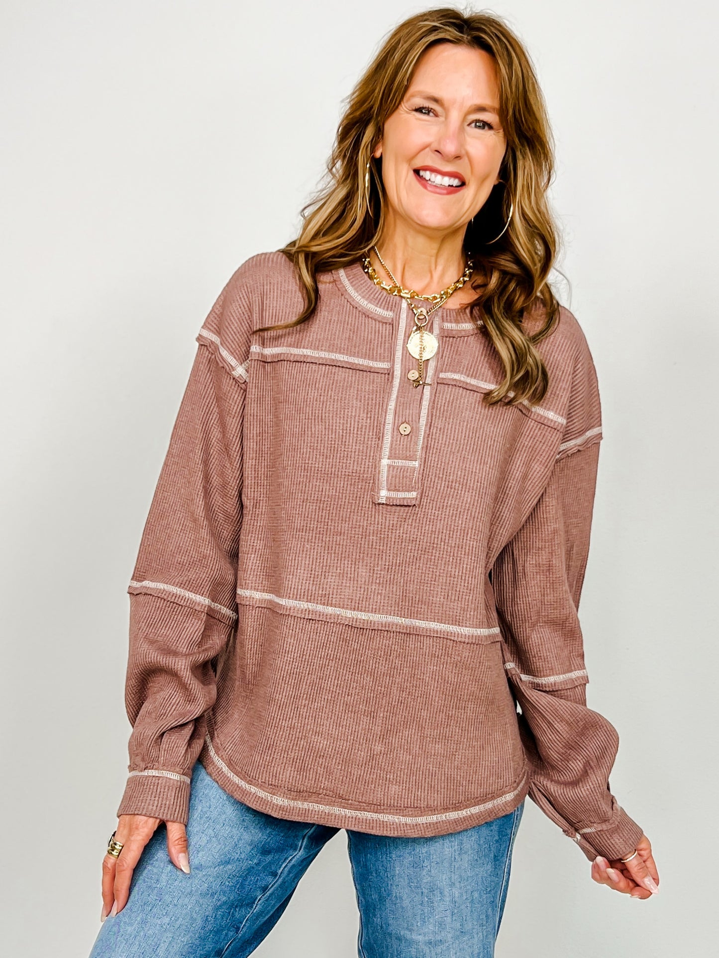Thermal Henley Top With Reversed Stitch