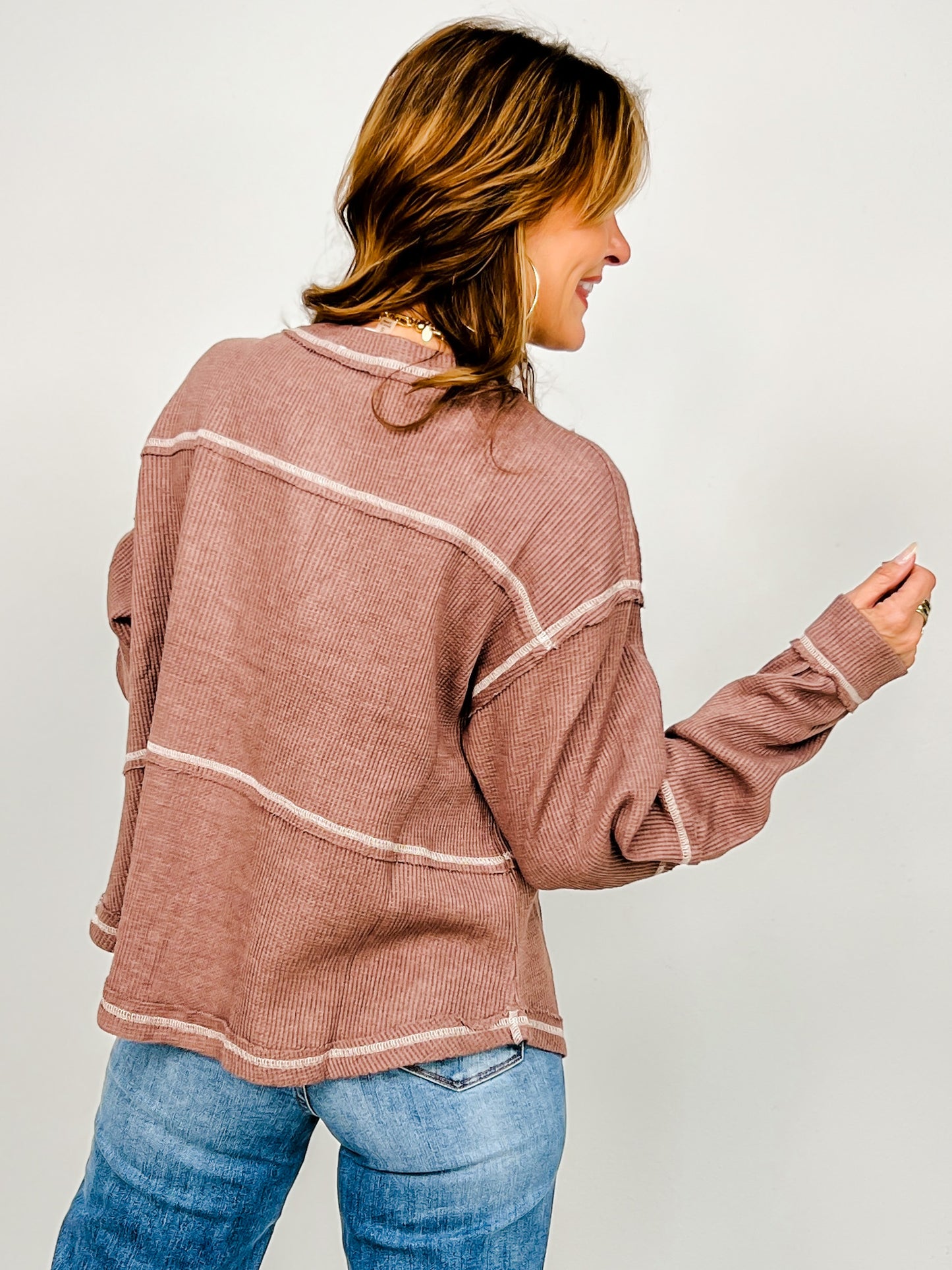 Thermal Henley Top With Reversed Stitch