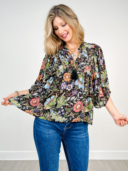 3/4 Sleeve Bohemian Floral Peasant Top