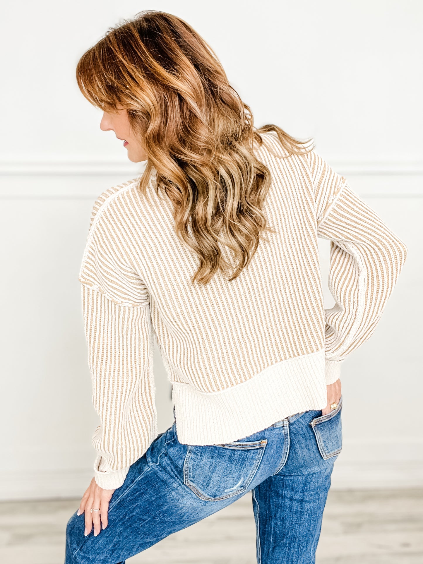 Two Tone Striped Casual Stripe Sweater Top