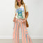 Red and Blue Striped Wide Leg Pants with Drawstring Waistband
