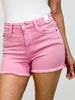 Judy Blue Mid-Rise Pink Garment Dyed Fray Hem Shorts