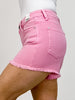 Judy Blue Mid-Rise Pink Garment Dyed Fray Hem Shorts
