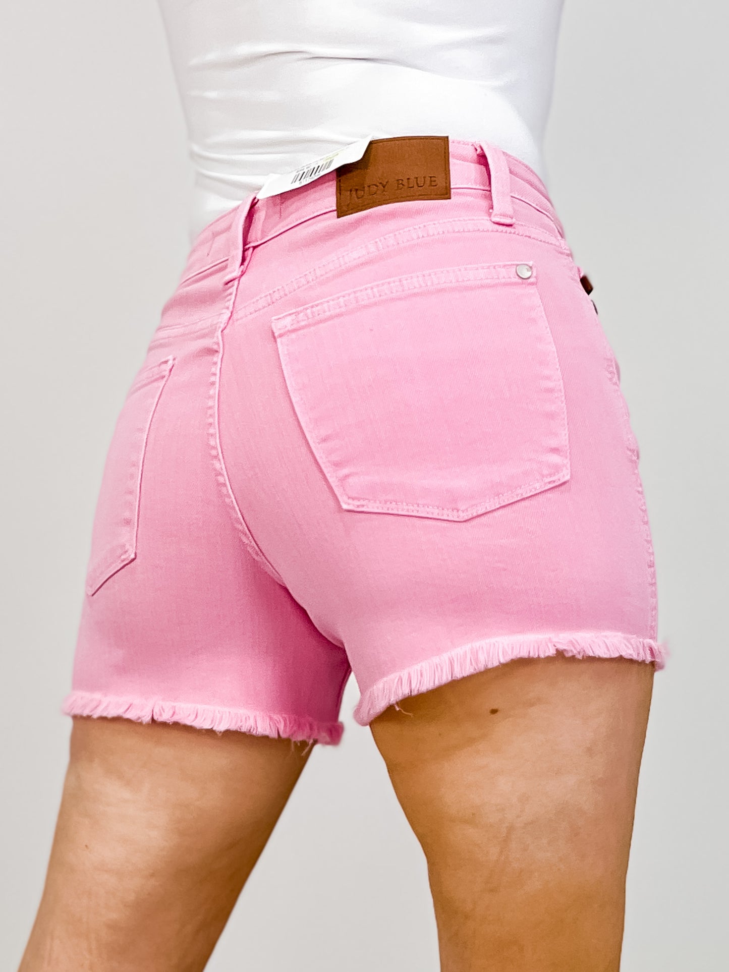 Judy Blue Mid-Rise Pink Garment Dyed Fray Hem Shorts