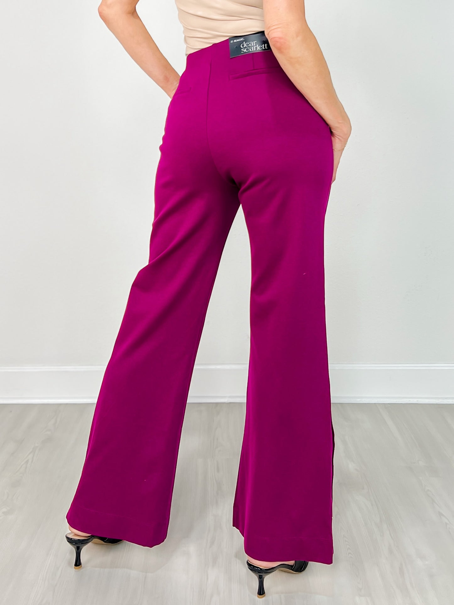 Gold Button Hem Gala Pants with Side Pockets in Merlot