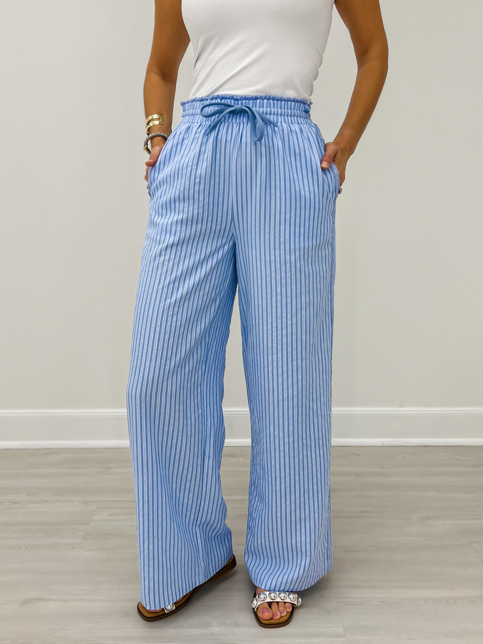 Stripe Lace Trim Wide Leg Pants