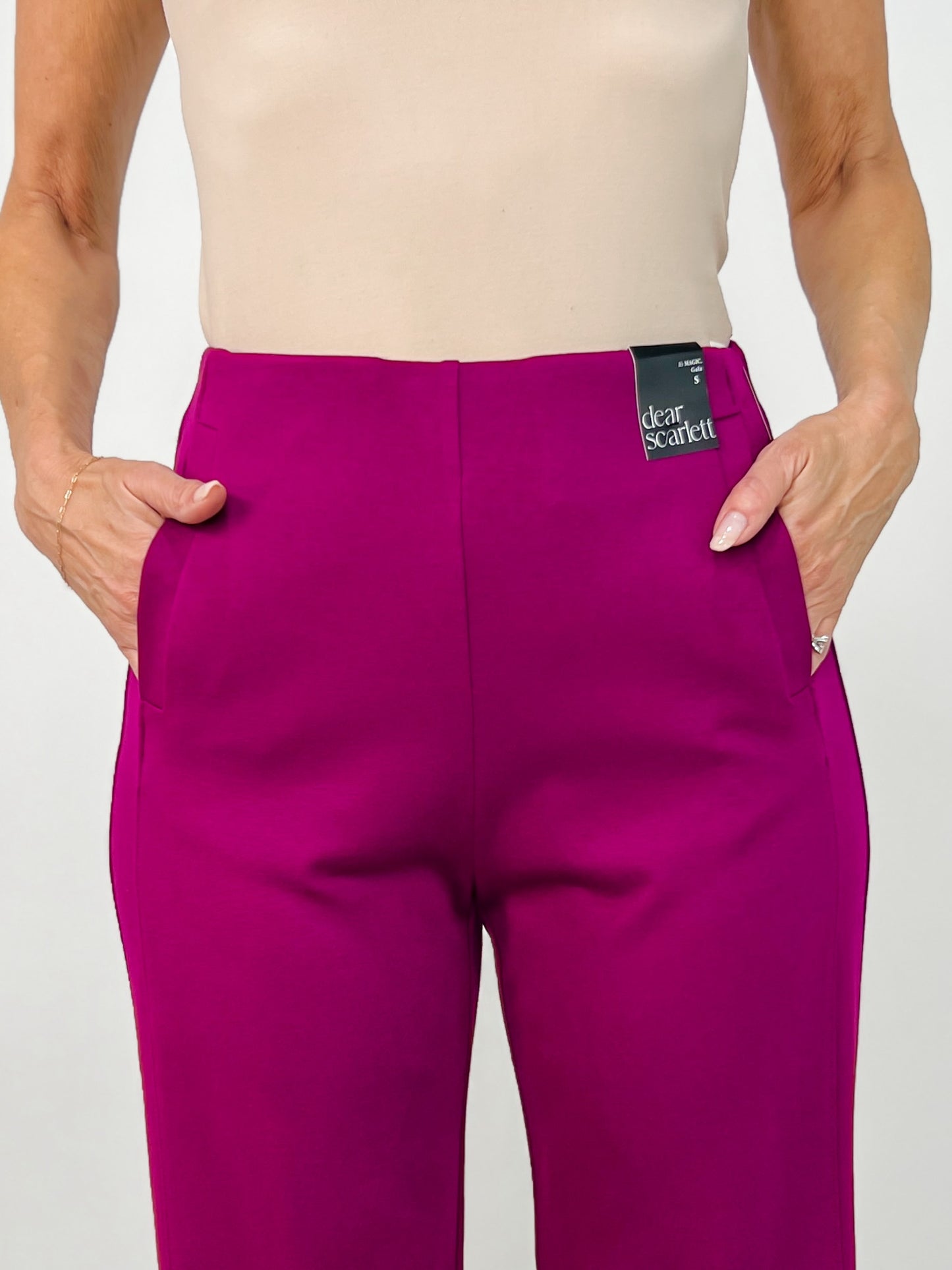 Gold Button Hem Gala Pants with Side Pockets in Merlot