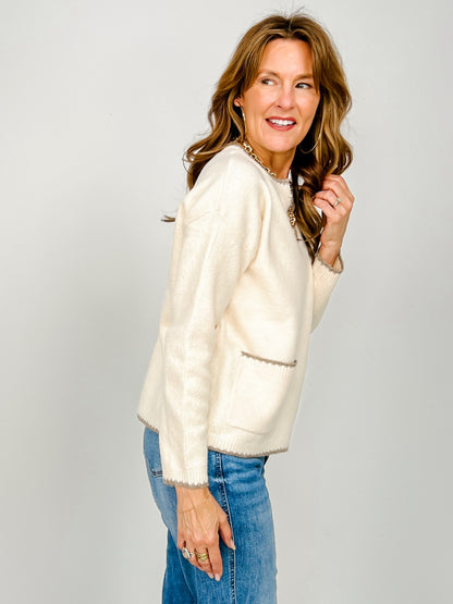 Blanket Stitched Solild Sweater