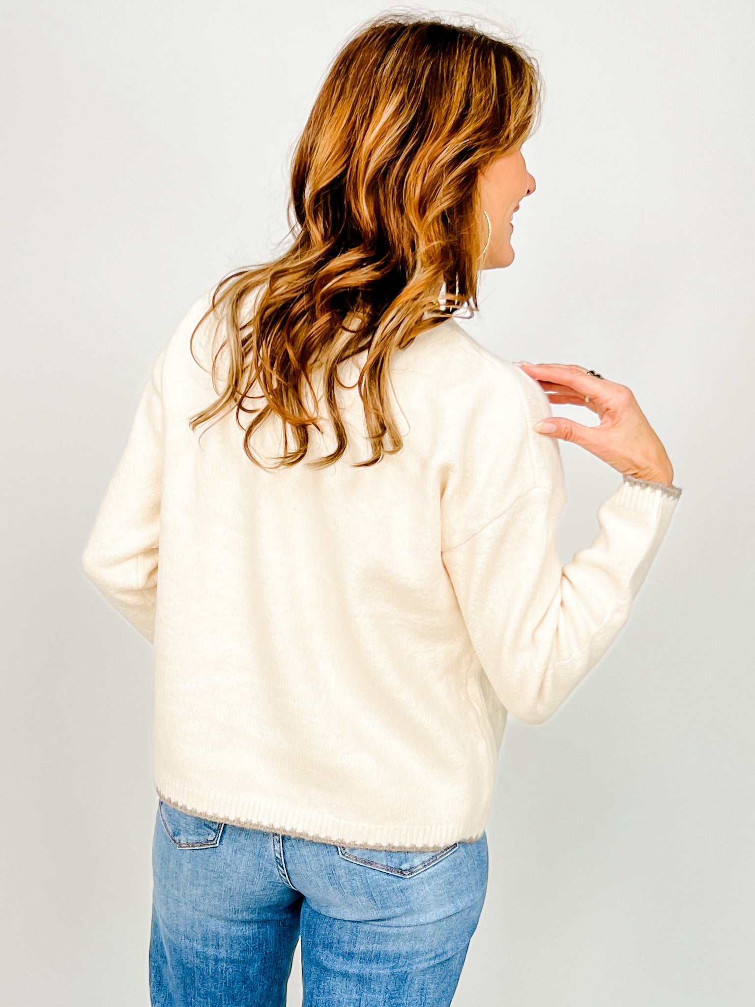 Blanket Stitched Solild Sweater