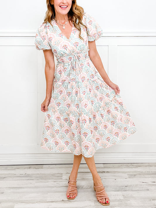 Short Sleeve Floral Print Midi Dress