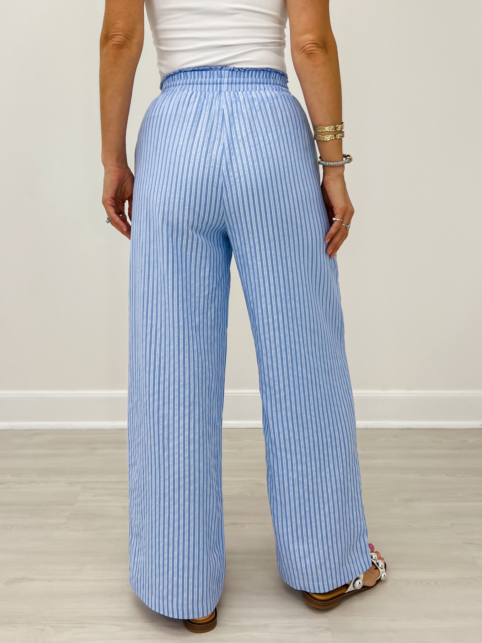 Stripe Lace Trim Wide Leg Pants