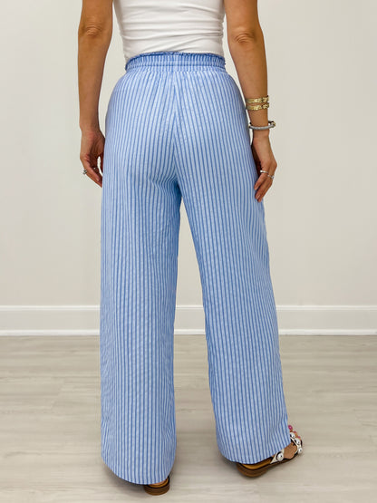 Stripe Lace Trim Wide Leg Pants
