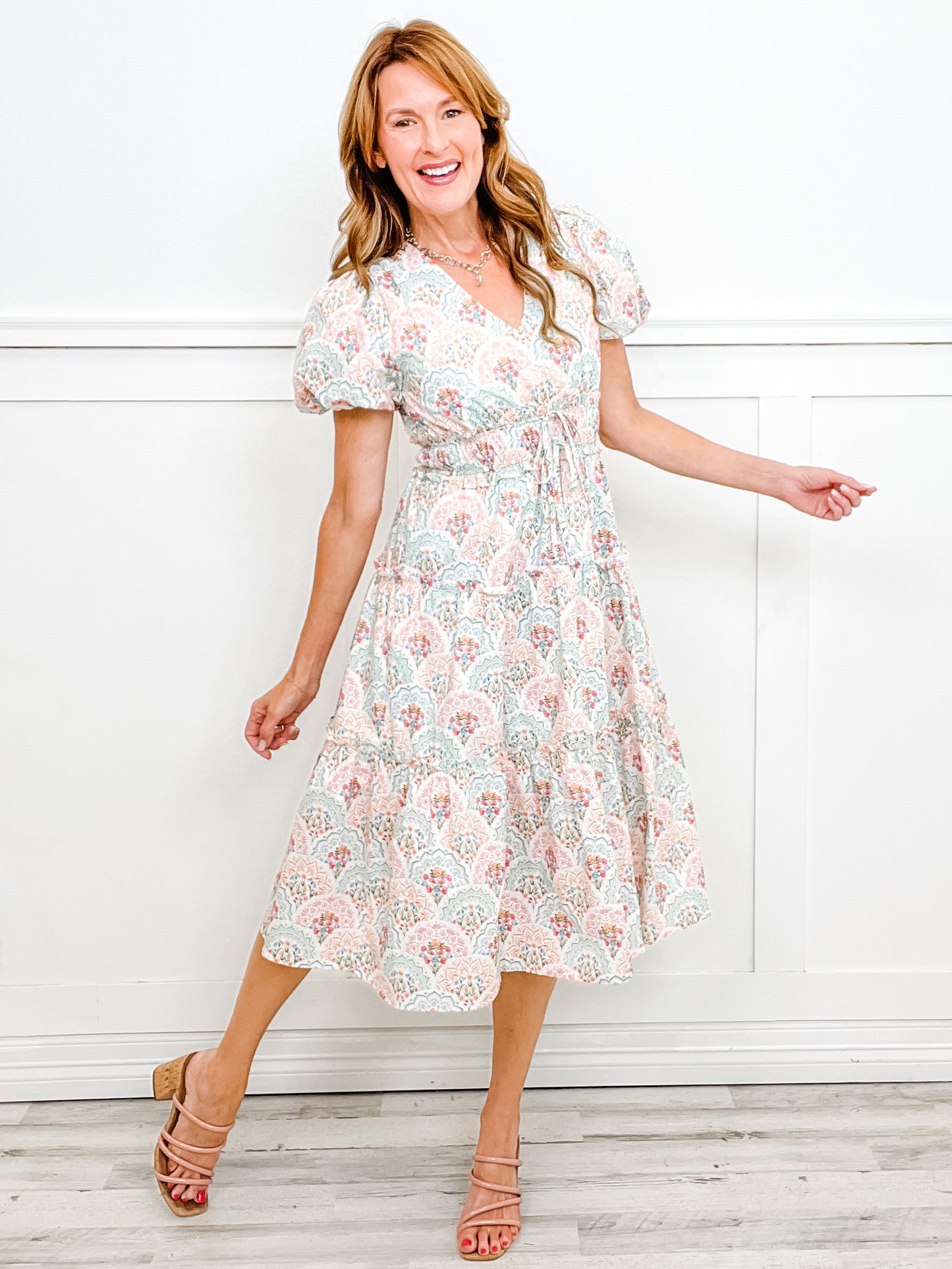 Short Sleeve Floral Print Midi Dress