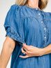 Button Front Bubble Sleeve Denim Dress with Pockets
