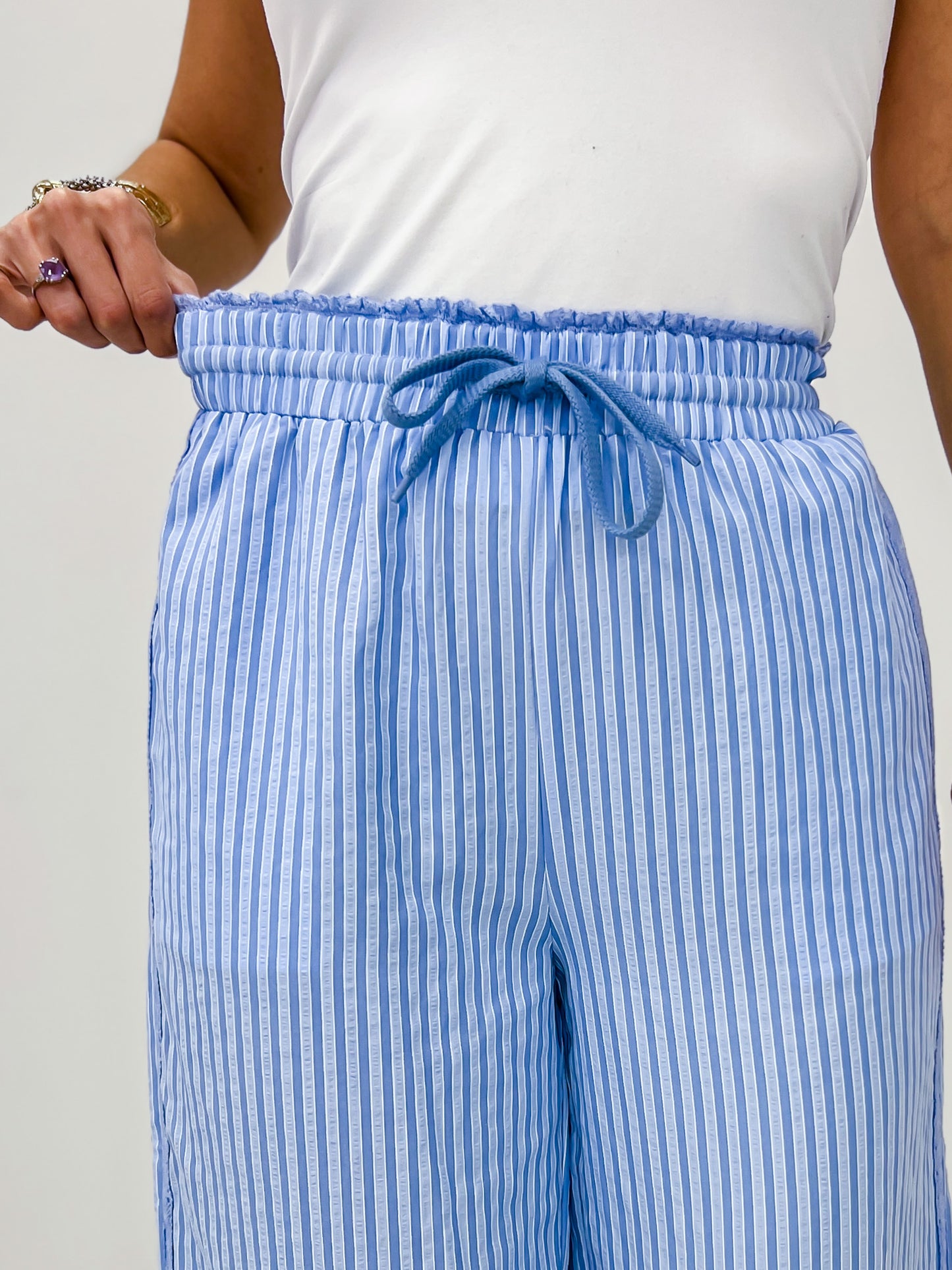 Stripe Lace Trim Wide Leg Pants