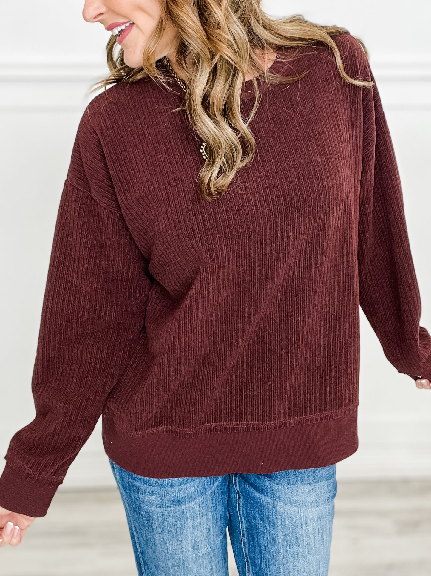 Oversized Soft Textured Long Sleeve Knit Top