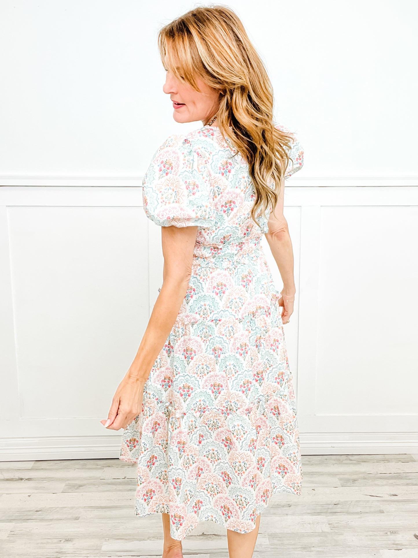 Short Sleeve Floral Print Midi Dress