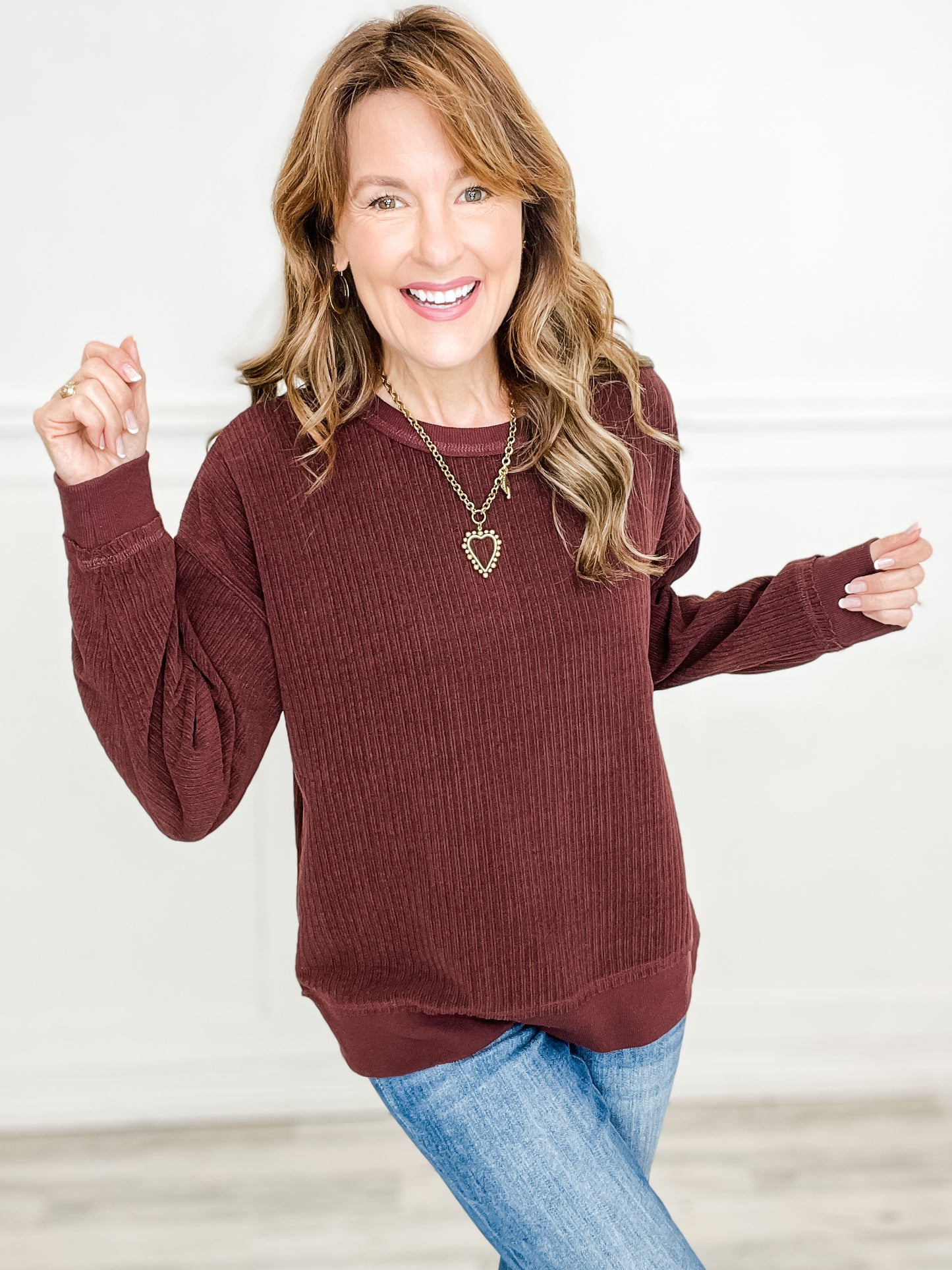 Oversized Soft Textured Long Sleeve Knit Top