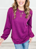 Long Sleeve Round Neck Top with Balloon Sleeves and Banded Hem - GROUP A