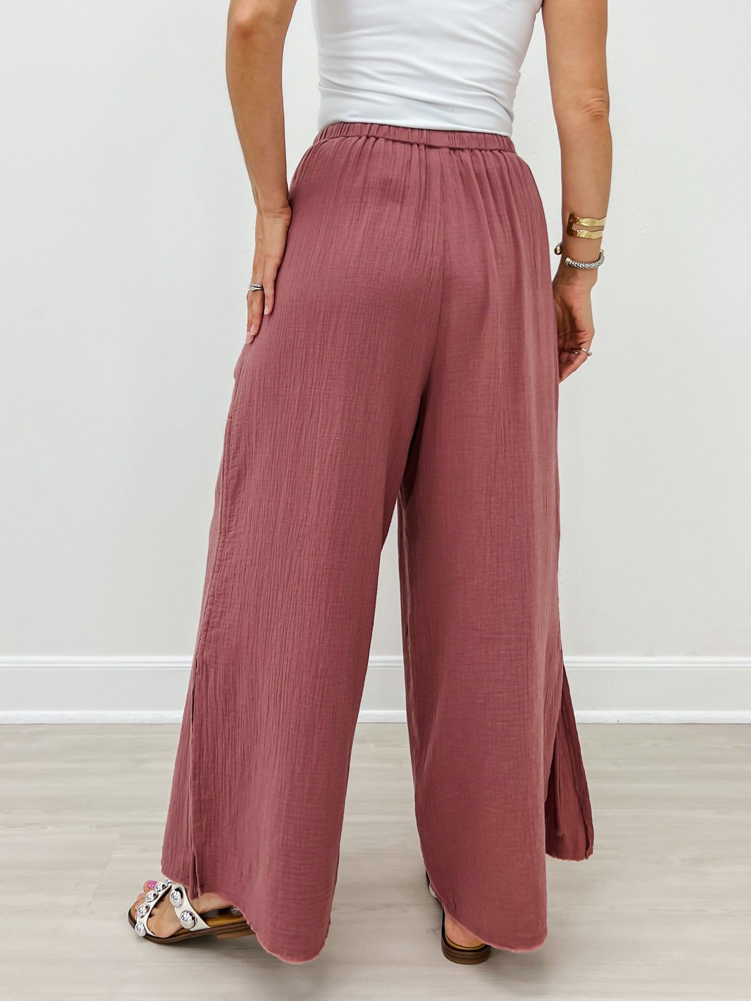 Relaxed Fit Wide Leg Pants with Patch Pockets