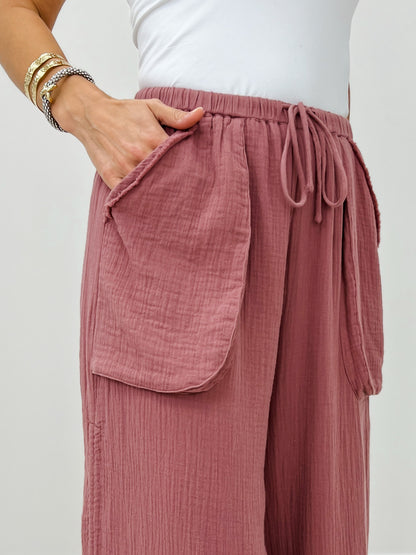 Relaxed Fit Wide Leg Pants with Patch Pockets
