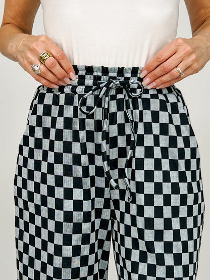 Checkerboard Knit Wide Palazzo Pants